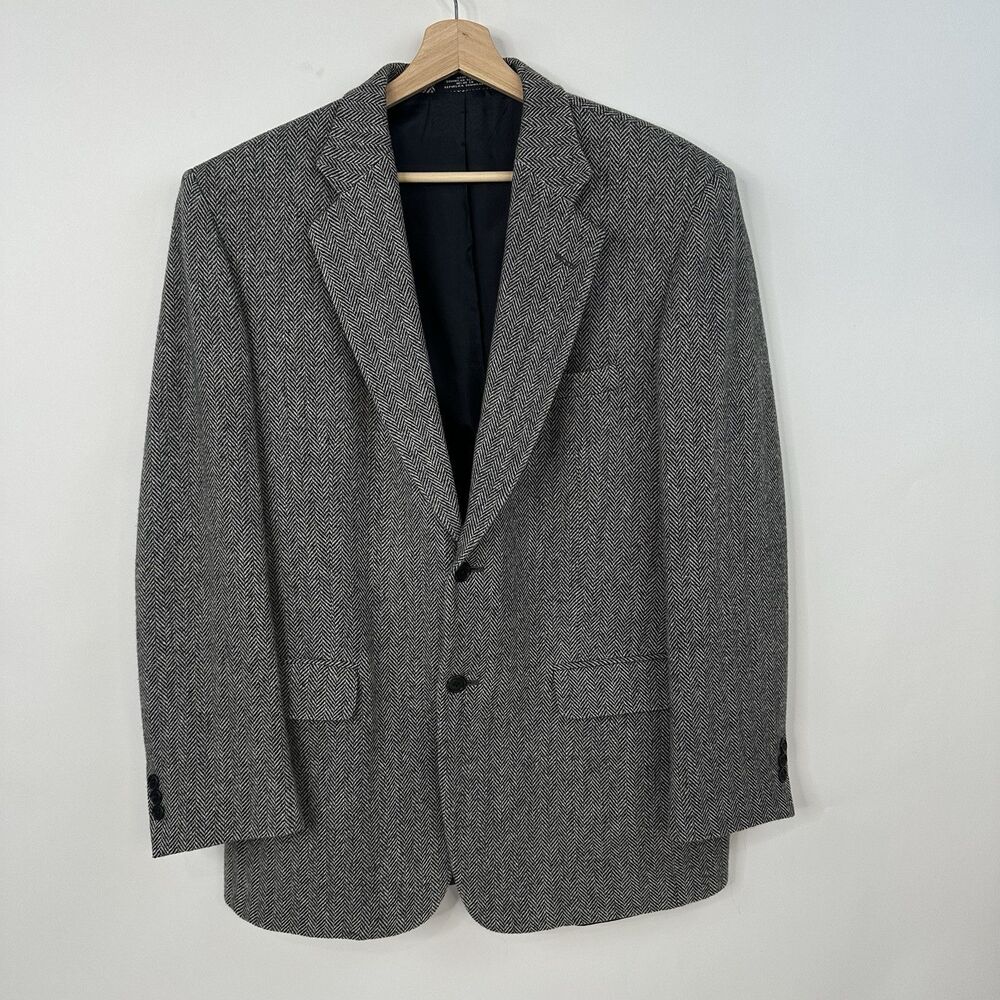 TOWNCRAFT Wool Tweed Gray Herringbone Blazer 40 L Sport Coat 80's VTG Jacket